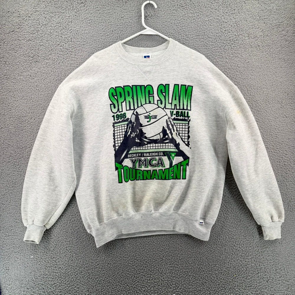 VTG 1998 Russell Athletic YMCA Volleyball Tournament Sweatshirt Gray XL USA READ